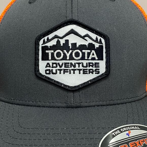 Toyota Adventure Outfitters Hexagon Patch Blaze Orange Mesh Flexfit Yupoong NWOT - Picture 2 of 8